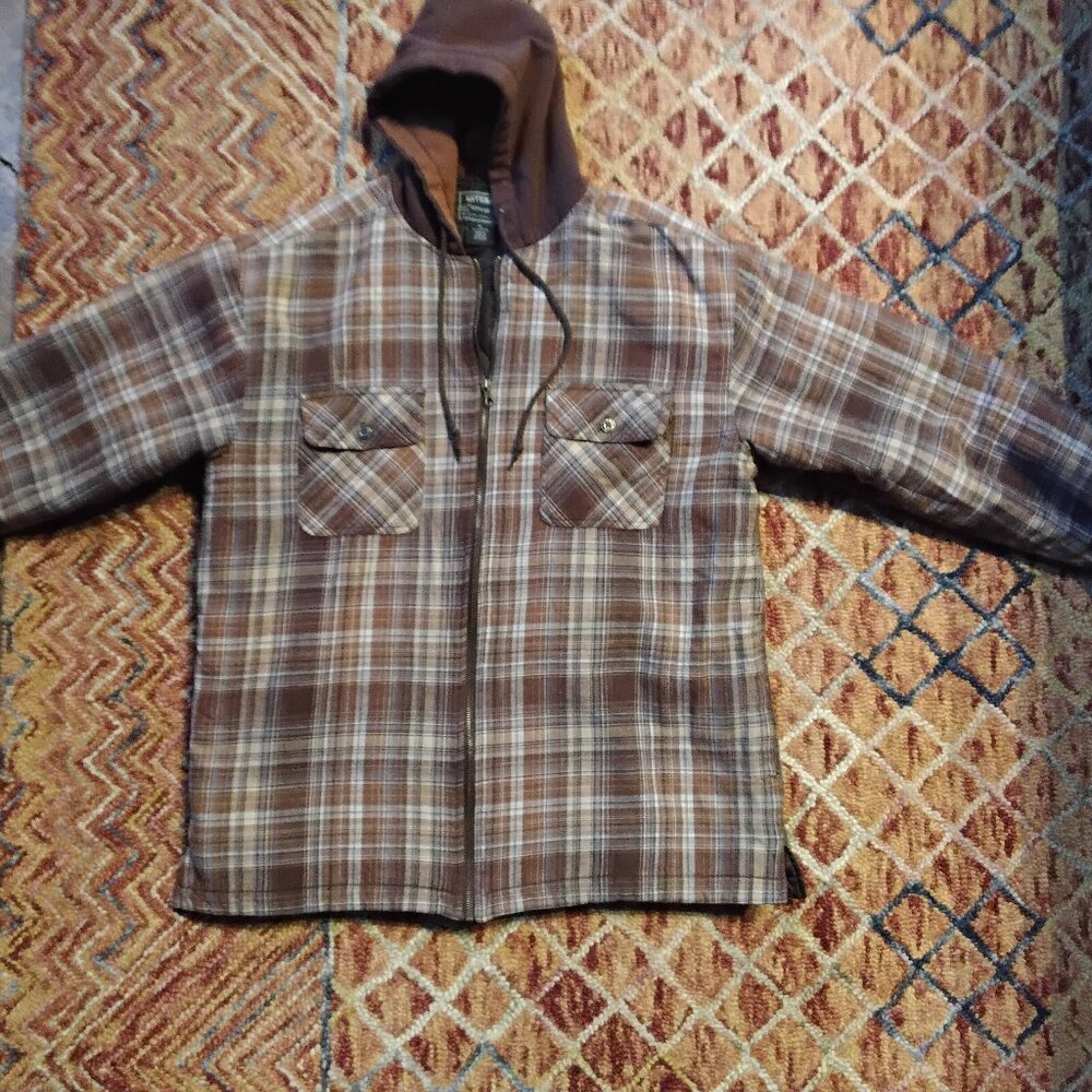 XL mens National Outfitters hooded paid flannel longsleeve shirt jacket warm qui